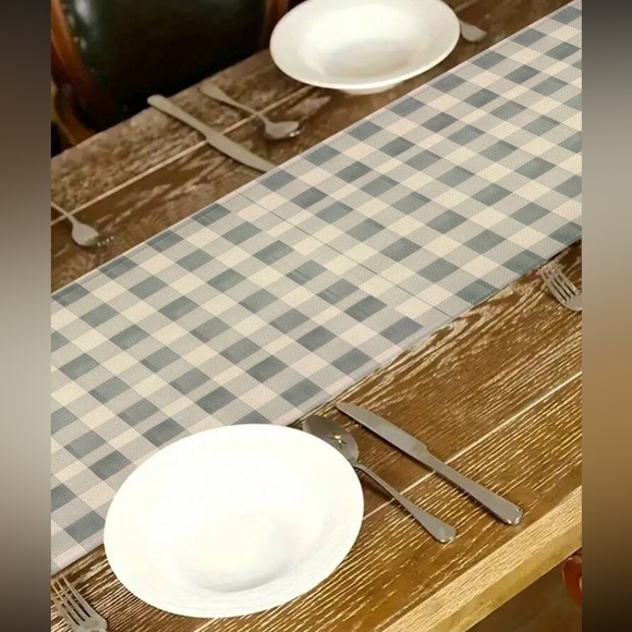NWT- Beautiful Blue Buffalo Check Plaid- Blue Pumpkin Fall Table Runner 72x13 - Picture 2 of 3